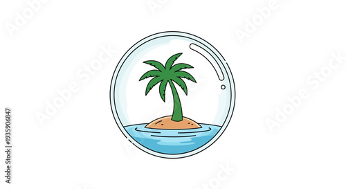 Palm Tree on Island in Glass Orb.