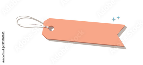 Flat blank bookmark tag lying horizontally seen from a top-down angle, offset to the left third of a 3:2 canvas with open space