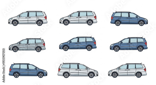 Collection of Minivans in Various Colors and Angles.