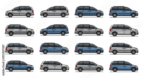 Collection of Minivans in Various Colors and Angles.