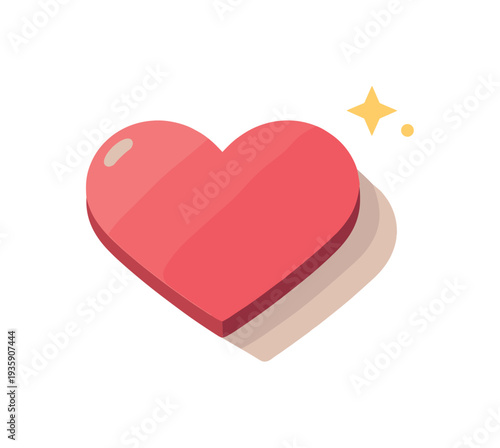 Flat heart badge lying horizontally seen from a top-down angle, offset to the left third of a 3:2 canvas leaving open space on
