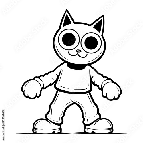 A cute cartoon kitten and a happy dog smile together in this funny vector illustration of domestic pet characters designed with a comic art style