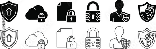 Collection of security and protection icons in various styles and designs