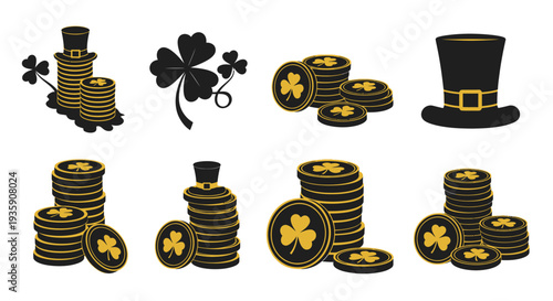 Stacks of Gold Coins and Lucky Symbols.