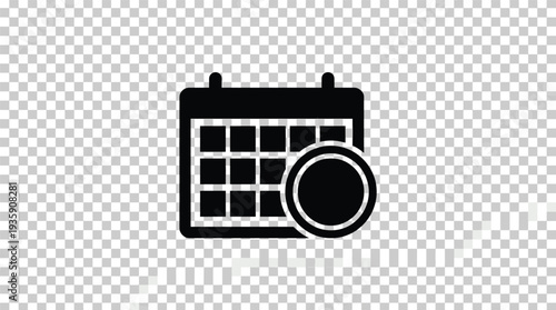 Black Calendar Icon with Circle Notification on Transparent Background