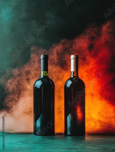 Wallpaper Mural Two wine bottles with blank labels on colorful textured background Torontodigital.ca