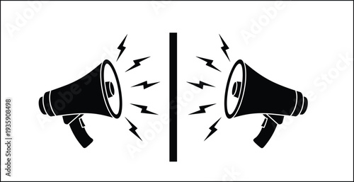 Megaphone communication concept illustration, loudspeaker announcement symbol facing each other, sound broadcast marketing message vector design