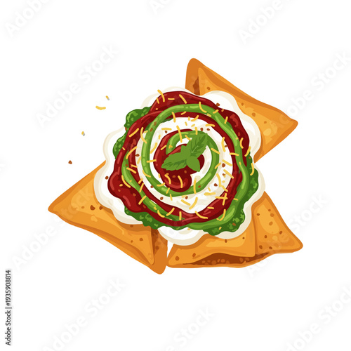 Samosa Chaat Realistic Flat Vector Indian Street Food