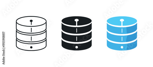 Data Storage Symbols. Data organization concept illustrated by a stacked cylindrical database symbol with layered disks and