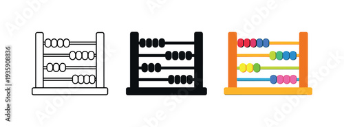 Numerical learning concept illustrated by a wooden abacus bead frame toy with sliding spheres, identical silhouette repeated