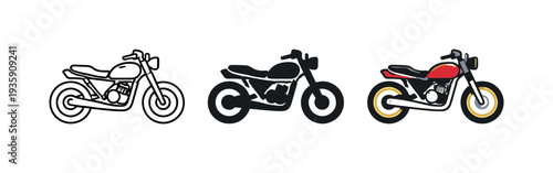 Motorcycle Freedom Silhouettes. Freedom riding concept shown as a standard street motorcycle with fuel tank, seat, handlebars, and