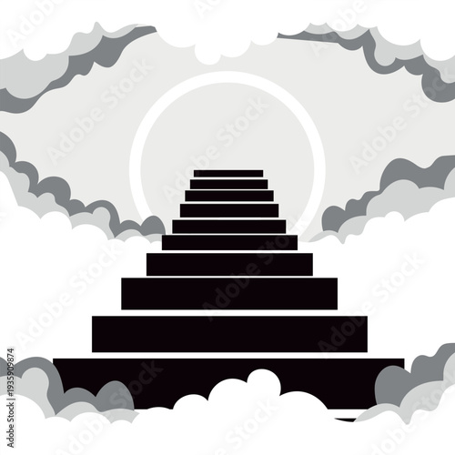 A staircase leading to the clouds/to the stars: A path to a dream that begins with the first step.