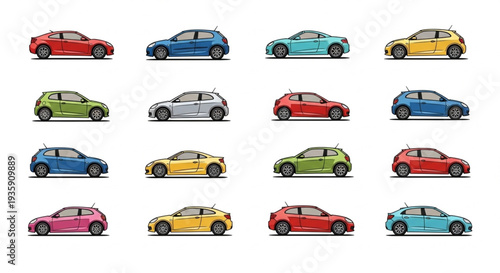 Collection of Modern Hatchback Cars in Various Colors.