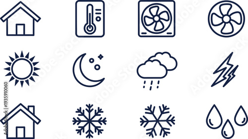 Weather icons and symbols isolated on transparent background