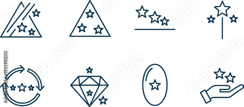 Collection of star icons and shapes isolated on transparent background