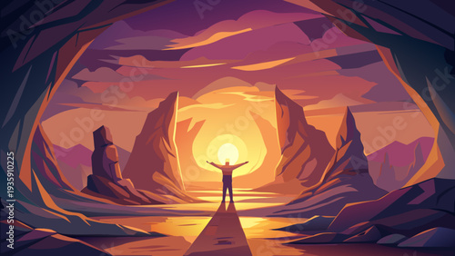 Ancient ruins bathed in the warm glow of a setting sun Vector