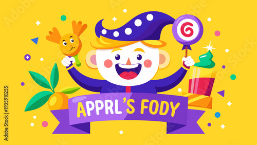 A cheerful clown holding a sign that says happy fool's day with colorful confetti Vector