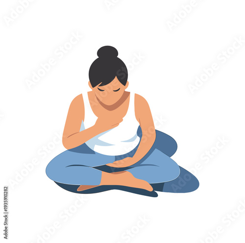 Airy calm breathing exercise concept emphasizing mindfulness and negative space seen in top-down macro perspective, positioned in