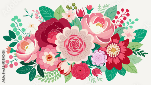 A vibrant bouquet of roses and flowers in full bloom with a variety of colors Vector