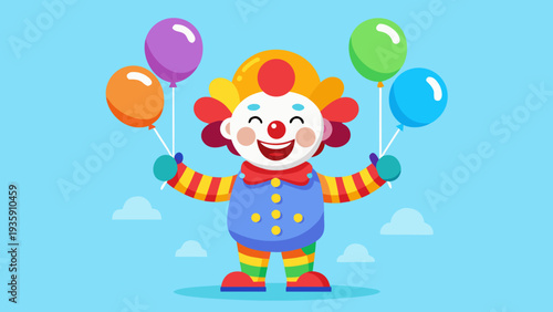 A cheerful clown juggling colorful balloons in a vibrant blue sky Vector