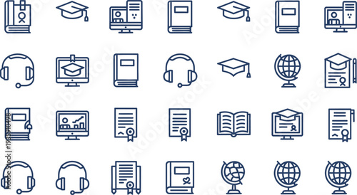 Collection of e learning icons isolated on transparent background