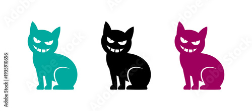 Three stylized cats with evil expressions
