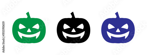 Three colorful jack o lanterns with smiling faces