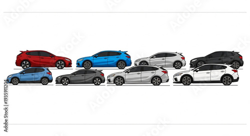 Collection of Modern Hatchback Cars in Various Colors.
