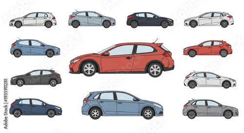Collection of Modern Hatchback Cars in Various Colors.