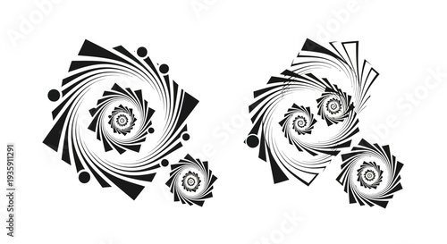 Black and White Abstract Spiral Designs.