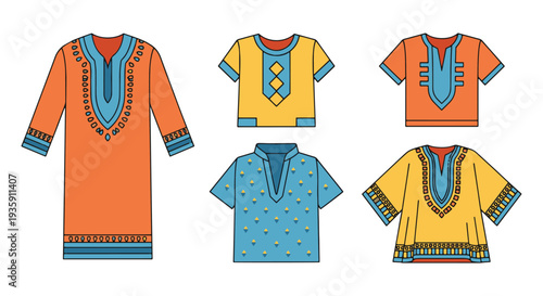 Dashiki Line art vector set modern color style illustration