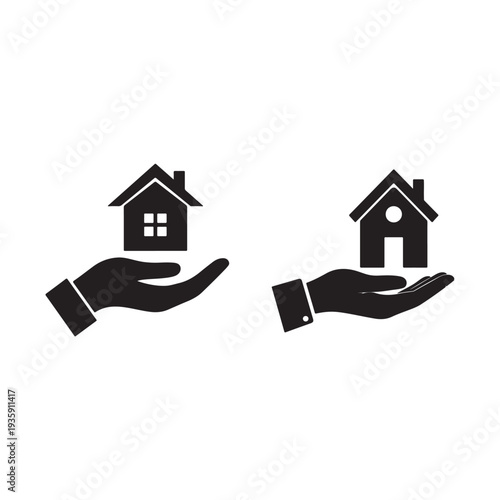 House in Hand Real Estate Icon Illustration