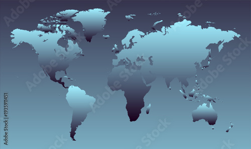 The gradient world map is rendered in cool blue tones. Global network connectivity and international significance are symbolic of this illustration, which evokes geography, travel, and international i