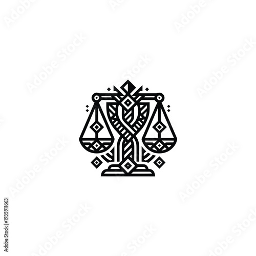 Elegant Black and White Illustration of a Balance Scale Symbol.