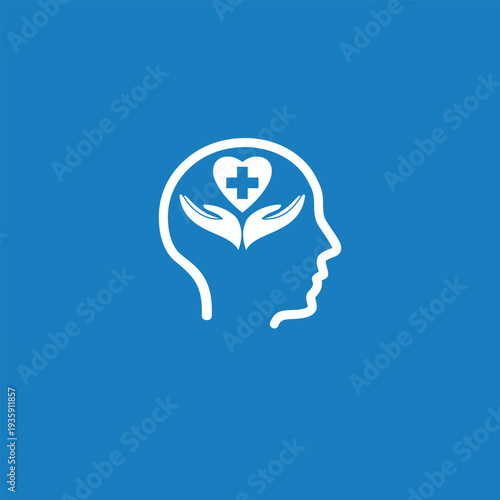 Mental health care concept with a human head and heart symbol.