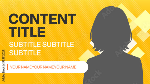 オレンジの幾何学プレゼンテンプレート　女性シルエット