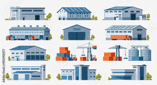 Collection of Modern Industrial Warehouse Buildings and Structures.