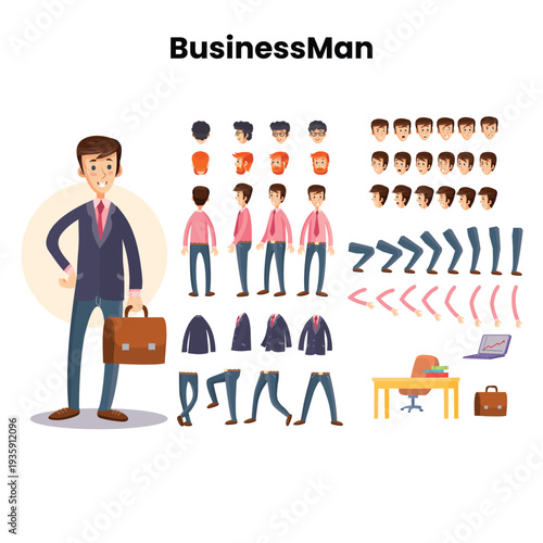 Cartoon Man Animation Kit with Emotions and Poses