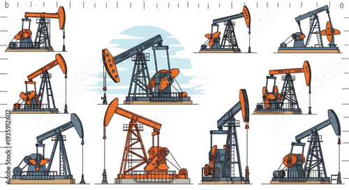 Collection of Oil Pump Jacks Illustration.
