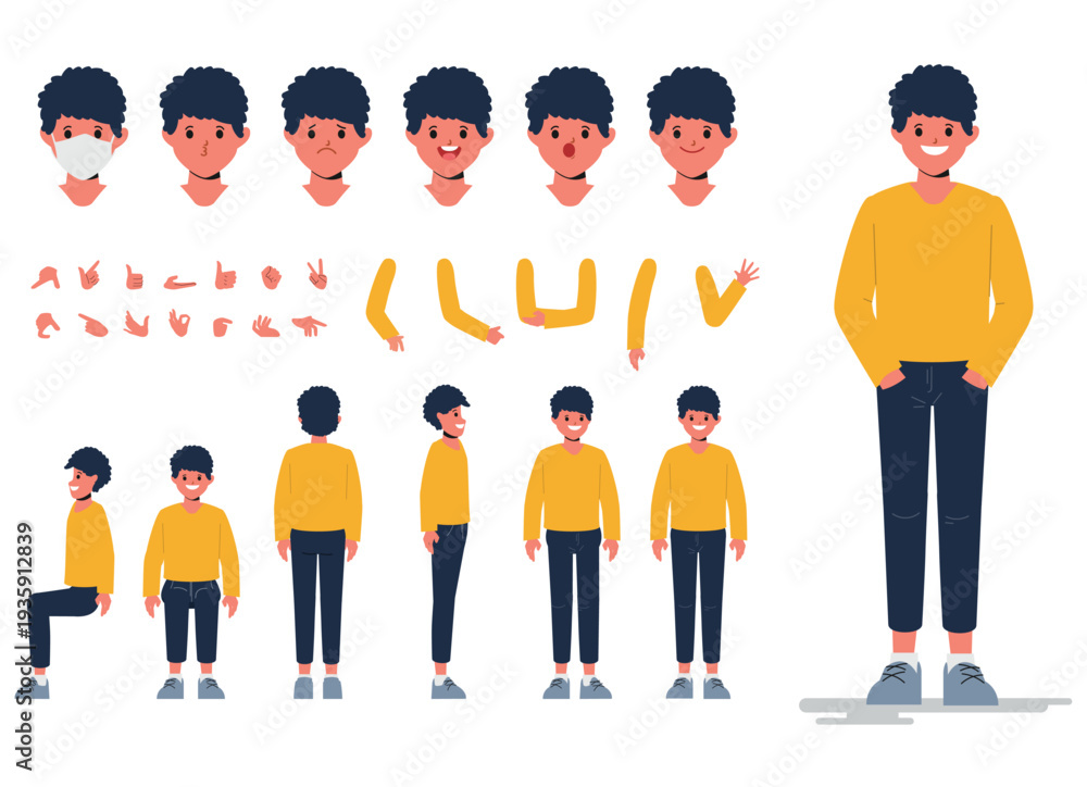 Fototapeta premium Young Male Character Set with Multiple View Angles