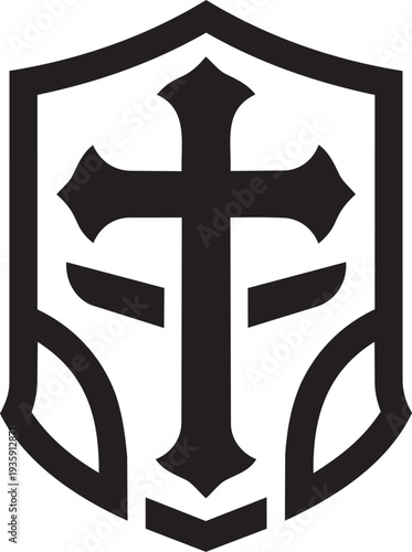 Bold Crusader Cross Shield Knight Vector Logo for Christian Faith Ministry Heraldic Crest Emblem Business Identity