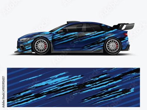 Dynamic Blue Racing Car Wrap Stripe Livery Vector Illustration