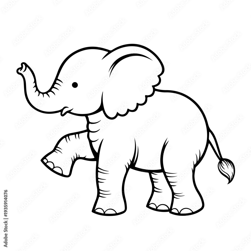 Obraz premium A cute baby elephant cartoon character in a happy vector art style makes for a funny wildlife illustration perfect for safari and zoo design clipart
