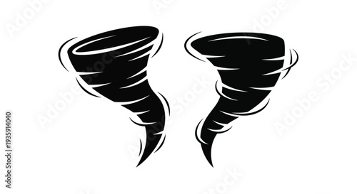 Two black tornadoes depicted in a stylized minimalist vector illustration