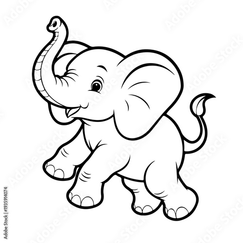 Cute baby elephant cartoon character vector illustration in gray wildlife safari style