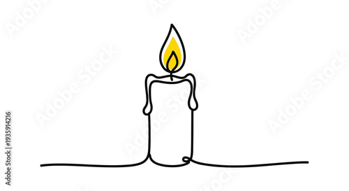 Minimalist line drawing of a lit candle with a glowing flame
