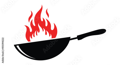 Burning pan with red flames a graphic illustration of fire hazard