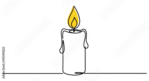 A single line drawing depicts a lit candle with a flickering flame