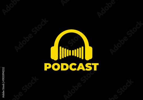 audio podcast technology logo vector inside headset.