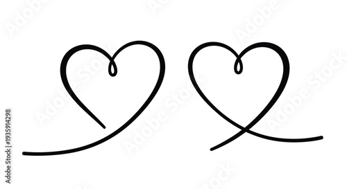 Two simple black heart line drawings on a clean white background
